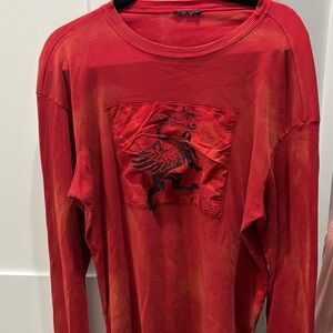 Red Long Sleeve Shirt with Black Lion Graphic
